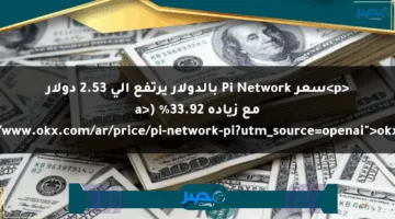 <p>سعر Pi Network بالدولار يرتفع إلى 2.53 دولار مع زيادة 33.92% (<a href="https://www.okx.com/ar/price/pi-network-pi?utm_source=openai">okx.com</a>).</p>